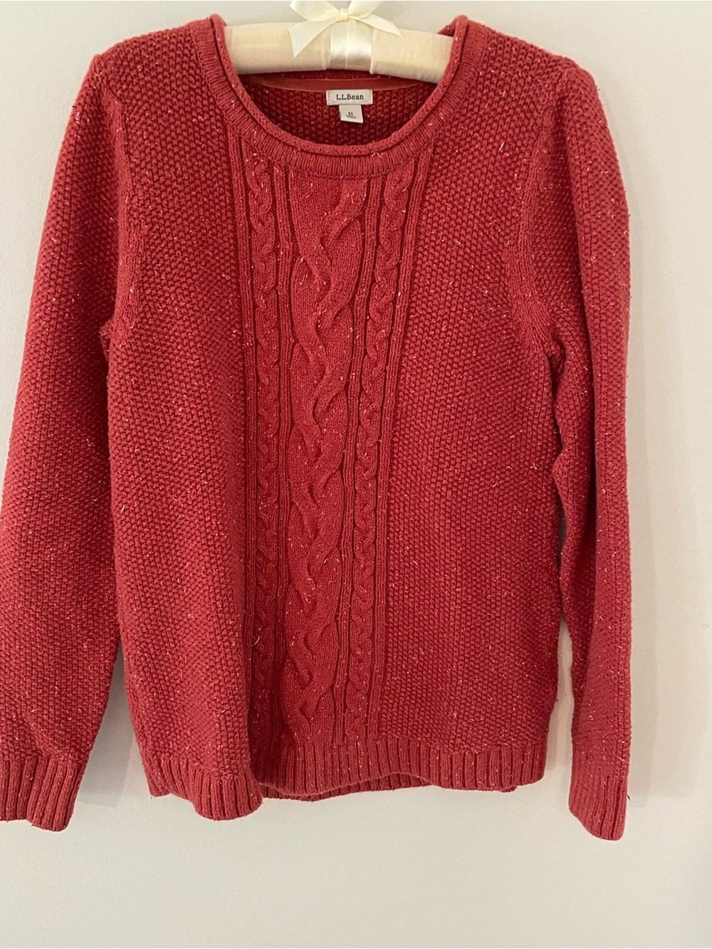 L.L. Bean Women’s Brick Red Cable & Seed Stitch Crewneck Sweater Size M